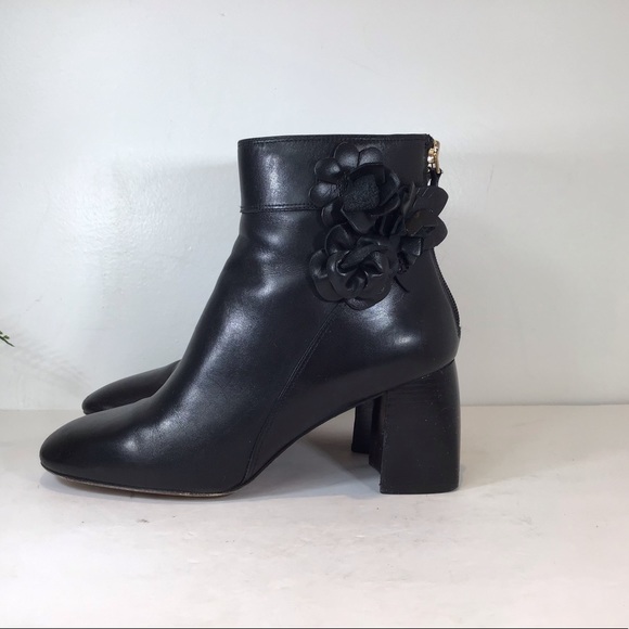 TORY BURCH BLOSSOM CALF LEATHER ANKLE BOOTIES BLK SZ 7.5 - Picture 4 of 16